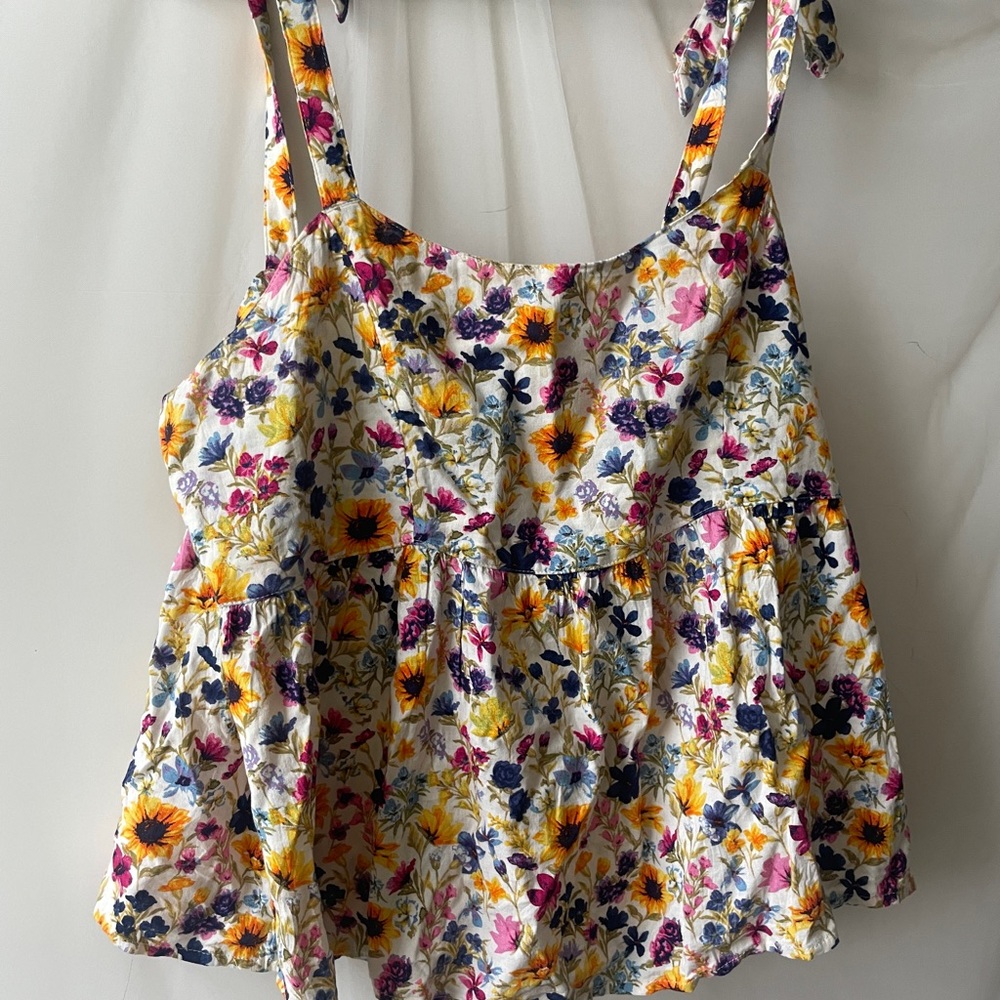 Old Navy Cream Smocked Tie Front Camisole